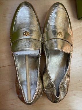 Rare discontinued! Tory Burch Metallic Gold Leather Penny Loafers
